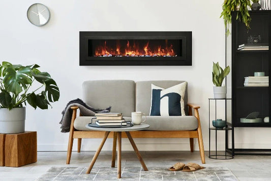 Linear Series 34" Wall Mount or Flush Mount Electric Fireplace With Steel Surround & Glass Media