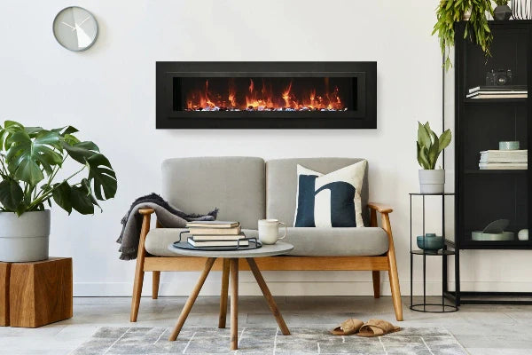 Linear Series 72" Wall Mount or Flush Mount Electric Fireplace With Steel Surround & Glass Media