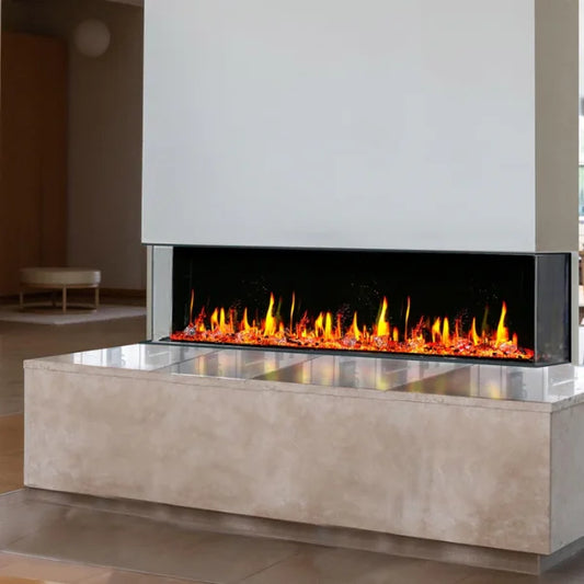 Litedeer Homes WarmCastle 60" 3-Side Smart Control Electric Fireplace With Crystal Media