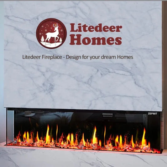Litedeer Homes WarmCastle 72" 3-Side Smart Control Electric Fireplace With Crystal Media