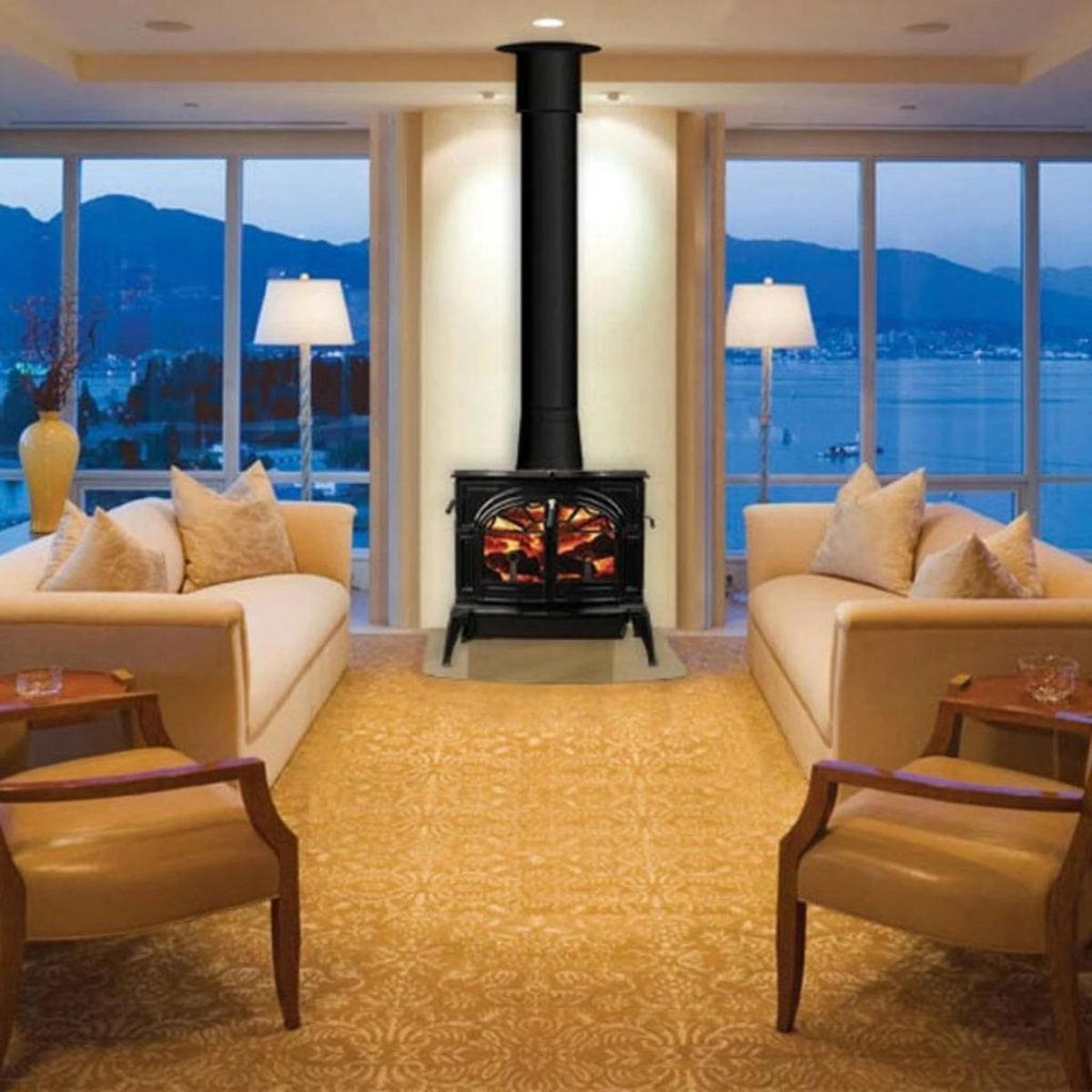 Vermont Castings Defiant 32-Inch Cast Iron Wood Stove in Twilight Enamel with Traditional Doors - View 3
