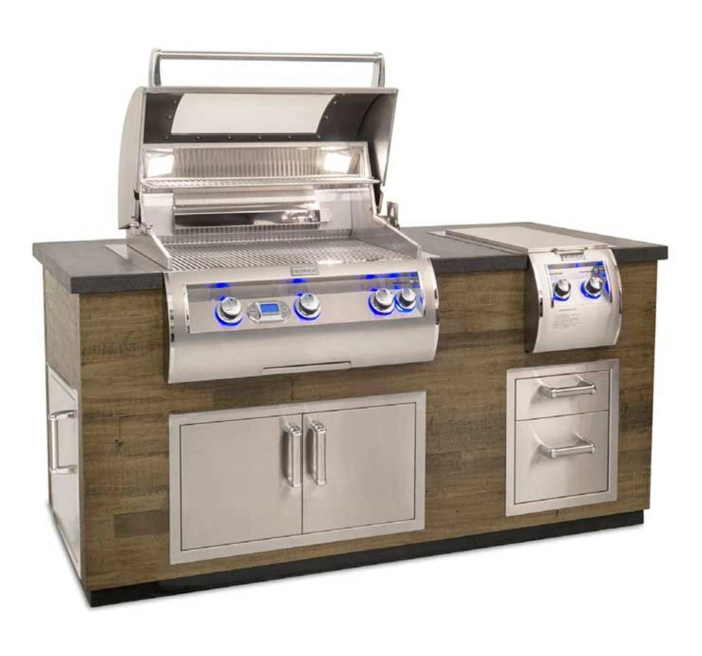 Fire Magic Reclaimed Wood Grill Island for E660/A660 Grill, Double Drawer Cut-Out (35 x 77 inch)