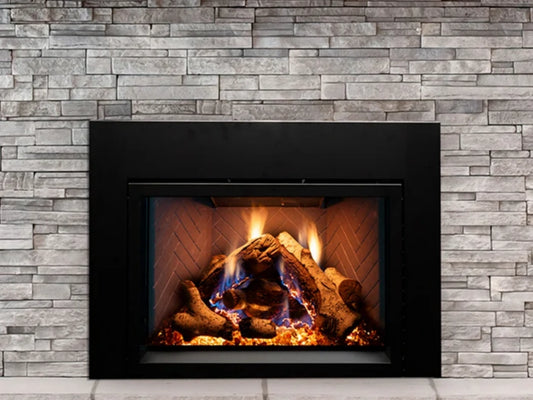 Empire White Mountain Hearth Rainier 34" Direct Vent Gas Fireplace Insert with IPI Control Proflame 2 Blower Ember Lights and Accent Lighting