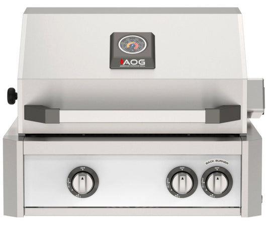 AOG L-Series 24" 2-Burner Natural Gas Built-In Grill with Backburner and Rotisserie Kit High Performance Outdoor Cooking