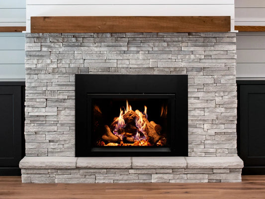 Empire White Mountain Hearth Rainier 34" Direct Vent Gas Fireplace Insert with IPI Control Proflame 2 Blower Ember Lights and Accent Lighting
