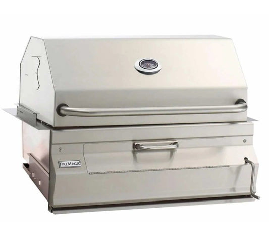 Fire Magic 24" Built-In Stainless Steel Charcoal Grill with Smoker Hood and Analog Thermometer