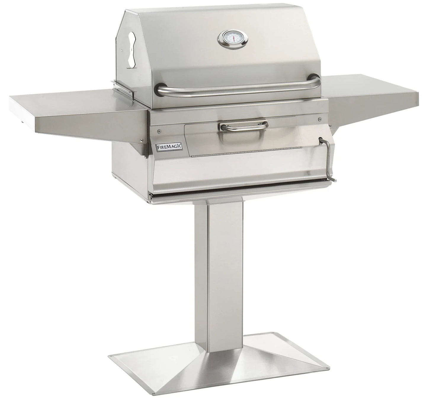 Fire Magic 24" Post-Mount Stainless Steel Charcoal Grill with Smoker Hood and Analog Thermometer
