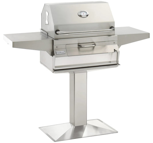Fire Magic 24" Post-Mount Stainless Steel Charcoal Grill with Smoker Hood and Analog Thermometer