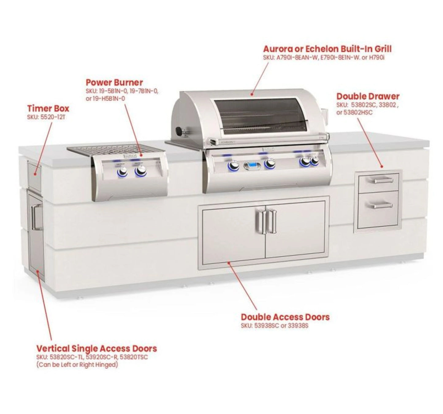 Fire Magic Contemporary Grill Island for E790/A790 Grill, Double Drawer Cut-Out (35 x 115 inch)