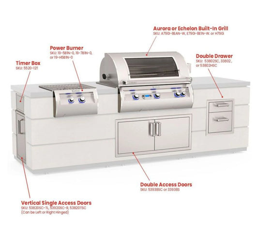 Fire Magic Contemporary Grill Island for E790/A790 Grill, Double Drawer Cut-Out (35 x 115 inch)