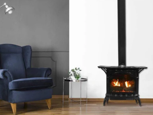 Empire White Mountain Hearth Spirit 22" Direct Vent Small Cast Iron Natural Gas Stove in Porcelain Black with Millivolt Control and On/Off Switch