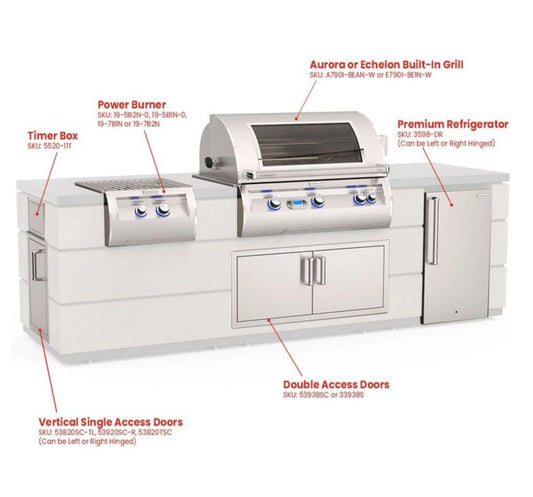 Fire Magic Contemporary Grill Island for E790/A790 Grill, Refrigerator Cut-Out (35 x 115 inch)