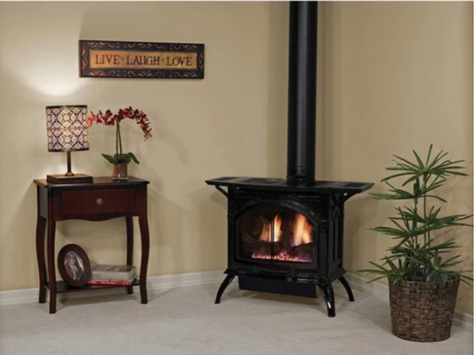 Empire White Mountain Hearth Spirit 28" Direct Vent Medium Cast Iron Gas Stove in Porcelain Black with Millivolt Control and On/Off Switch
