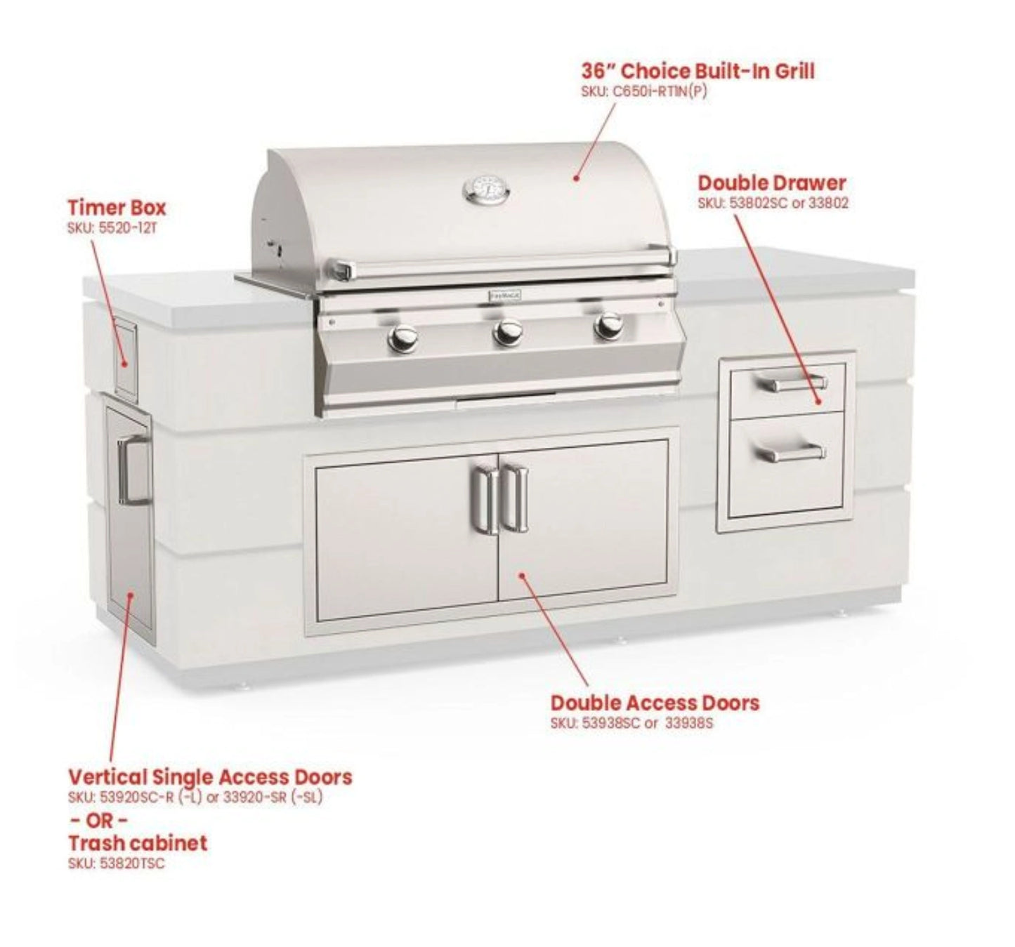 Fire Magic Contemporary Choice Island for C650 Grill, Double Drawer Cut-Out (31 x 82 inch, Smoke)