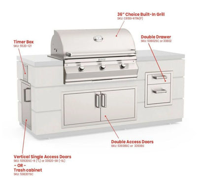 Fire Magic Contemporary Choice Island for C650 Grill, Double Drawer Cut-Out (31 x 82 inch, Smoke)