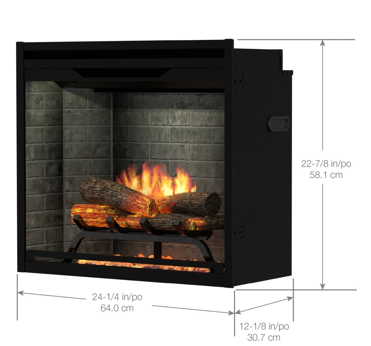 Revillusion® 24" Built-In Electric Firebox - Tumbled Glass Ember Bed, Grey Brick