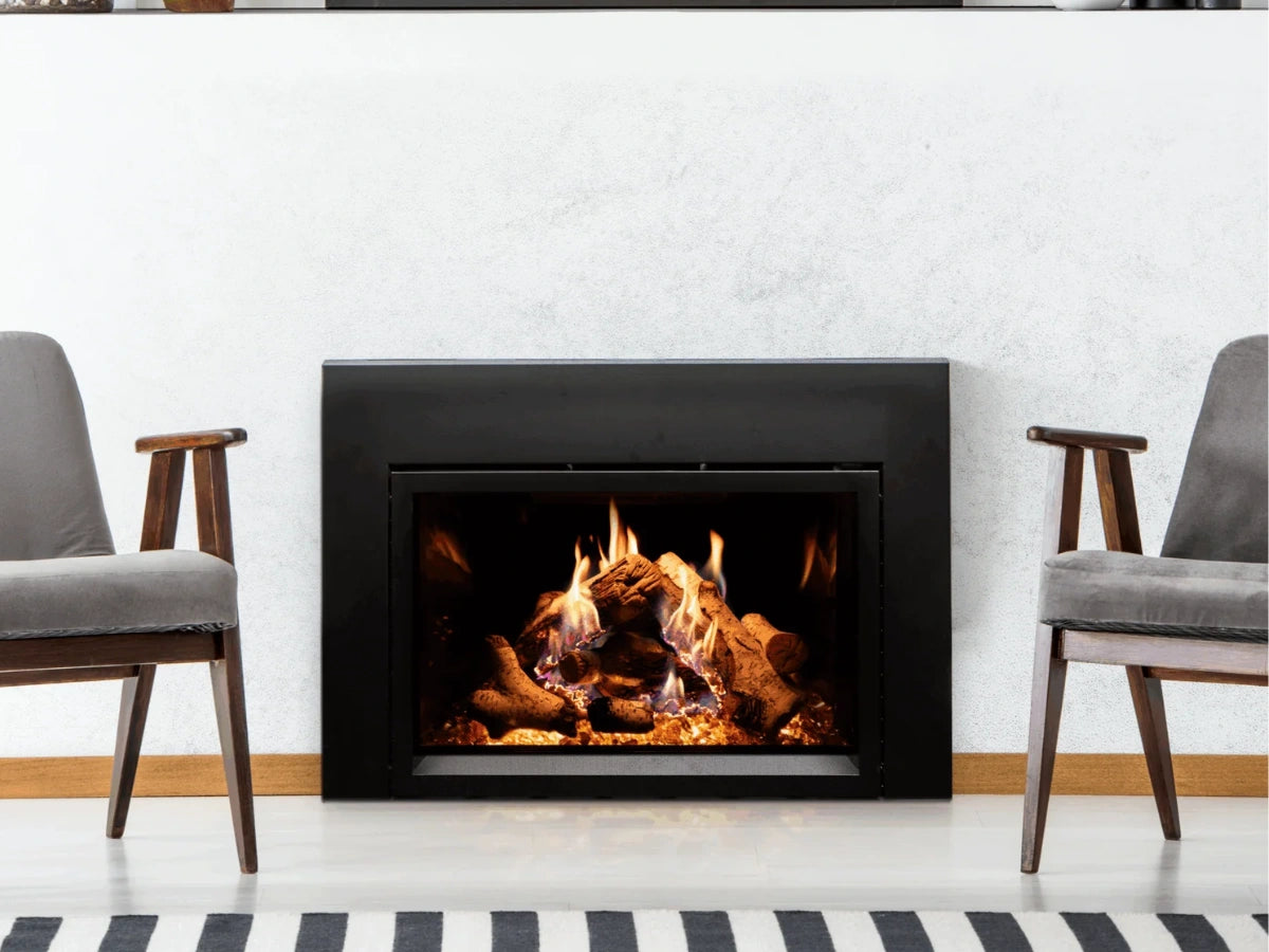 Empire White Mountain Hearth Rainier 34" Direct Vent Propane Gas Fireplace Insert with IPI Control Proflame 2 Blower Ember Lights and Accent Lighting