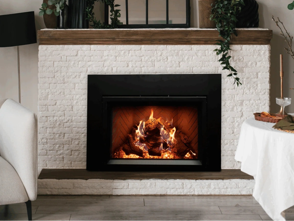 Empire White Mountain Hearth Rainier 34" Direct Vent Propane Gas Fireplace Insert with IPI Control Proflame 2 Blower Ember Lights and Accent Lighting