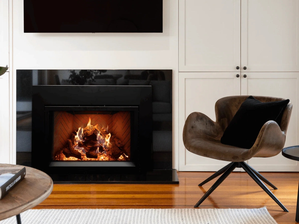 Empire White Mountain Hearth Rainier 34" Direct Vent Propane Gas Fireplace Insert with IPI Control Proflame 2 Blower Ember Lights and Accent Lighting