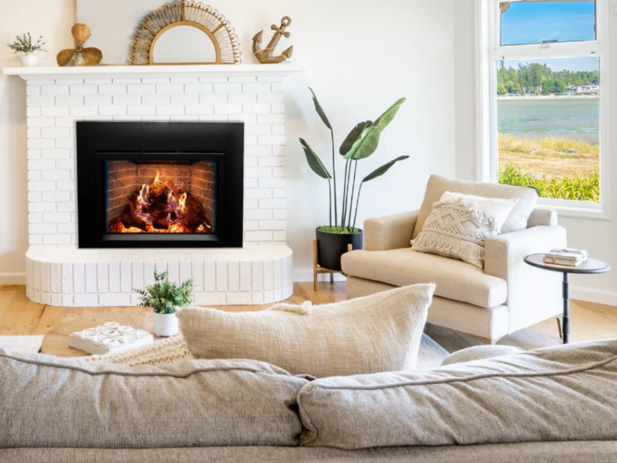 Empire White Mountain Hearth Rainier 34" Direct Vent Propane Gas Fireplace Insert with IPI Control Proflame 2 Blower Ember Lights and Accent Lighting