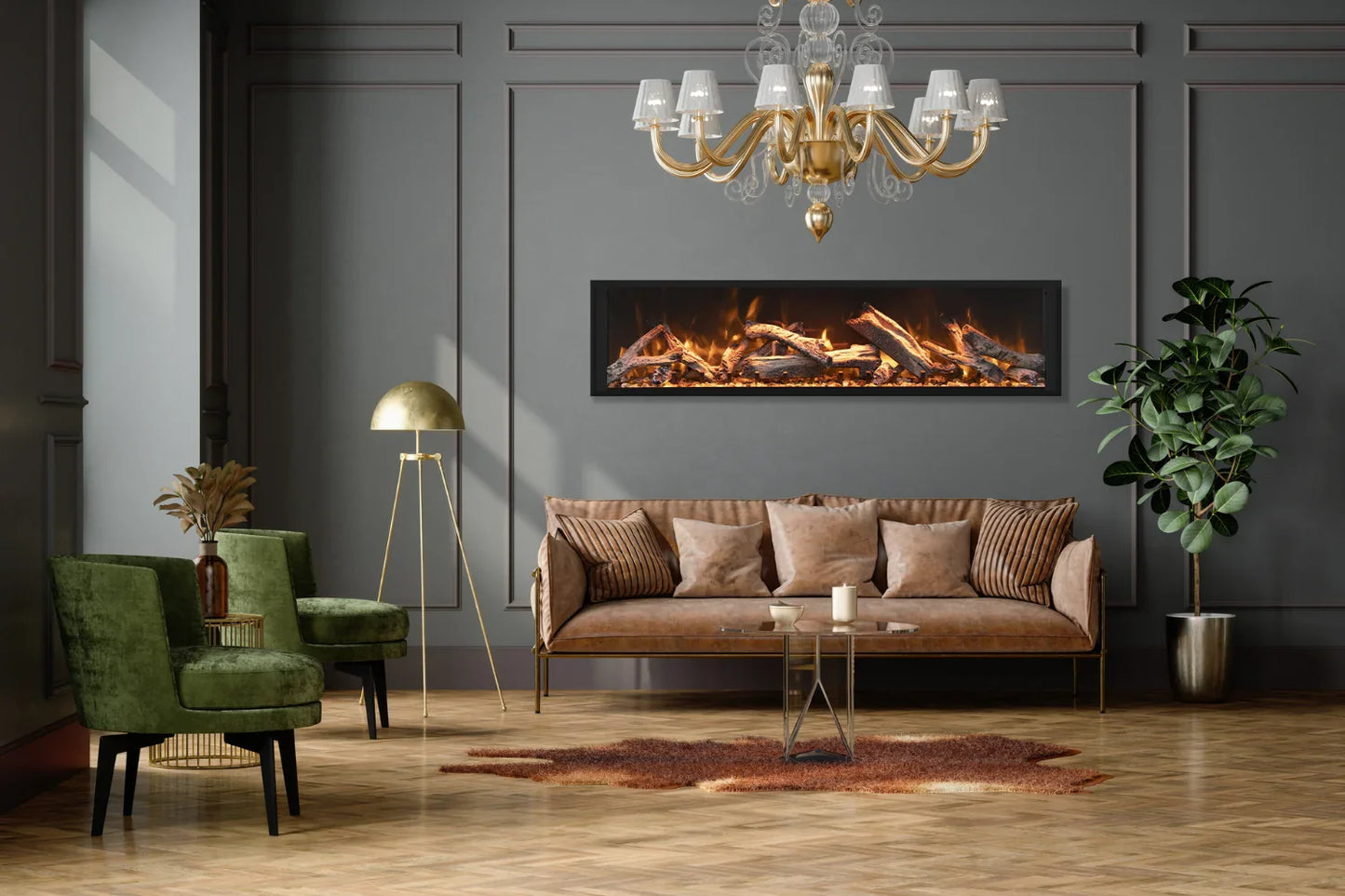 Remii Extra Tall 55" Indoor/Outdoor Zero Clearance Built-in Electric Fireplace with Black Steel Surround | 102755-XT