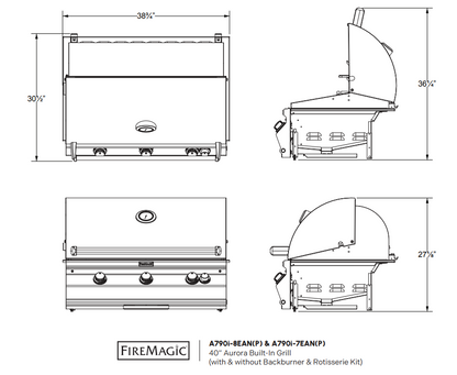Fire Magic Aurora A790i 40" Built-In Propane Grill with Rotisserie Kit, Analog Thermometer and Optional Magic View Window
