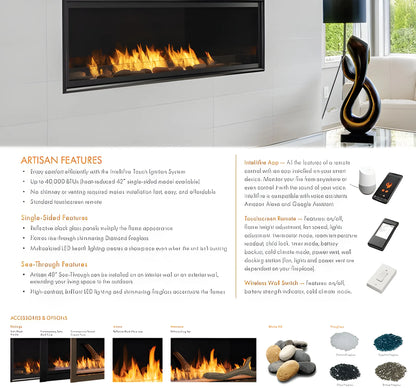 Monessen Artisan 48" Double-Sided See Through Vent Free Natural Gas Linear Fireplace with  IntelliFire Plus Ignition