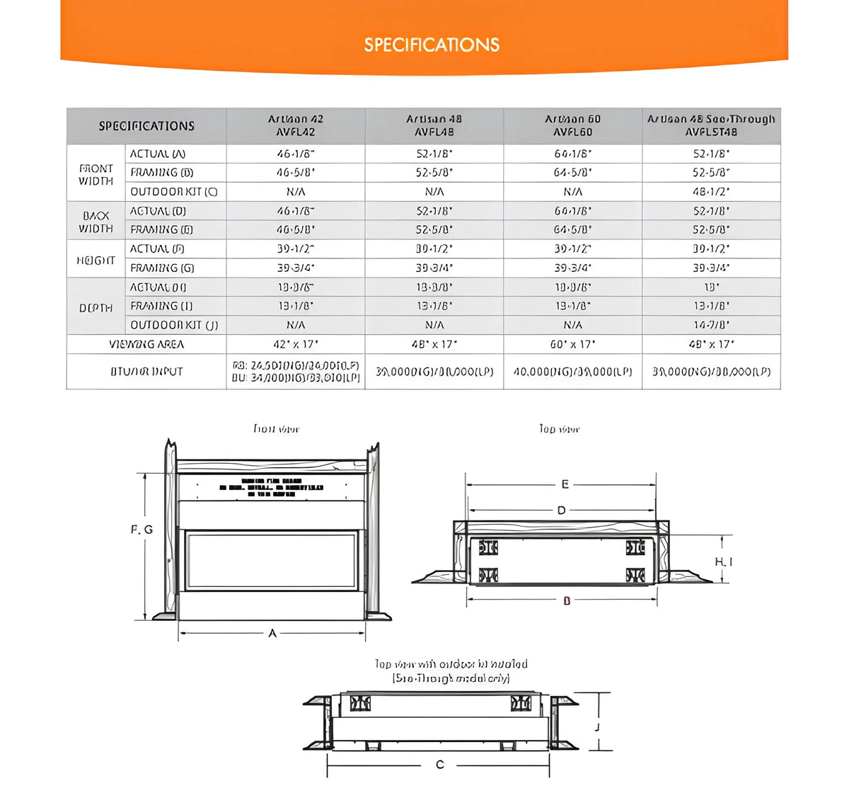 Monessen Artisan 48" Double-Sided See Through Vent Free Natural Gas Linear Fireplace with  IntelliFire Plus Ignition
