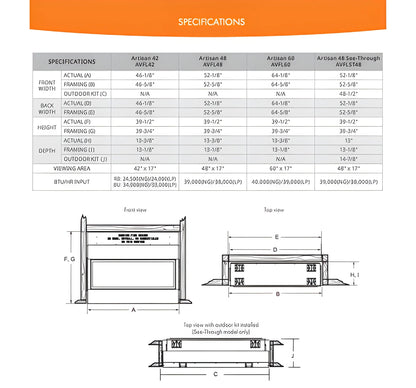 Monessen Artisan 48" Double-Sided See Through Vent Free Natural Gas Linear Fireplace with  IntelliFire Plus Ignition