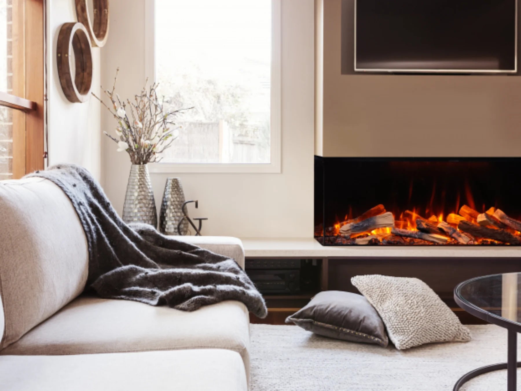 Amantii Fire Ice LumaForest 3-Sided WiFi-Enabled Built-in Electric Fireplacea