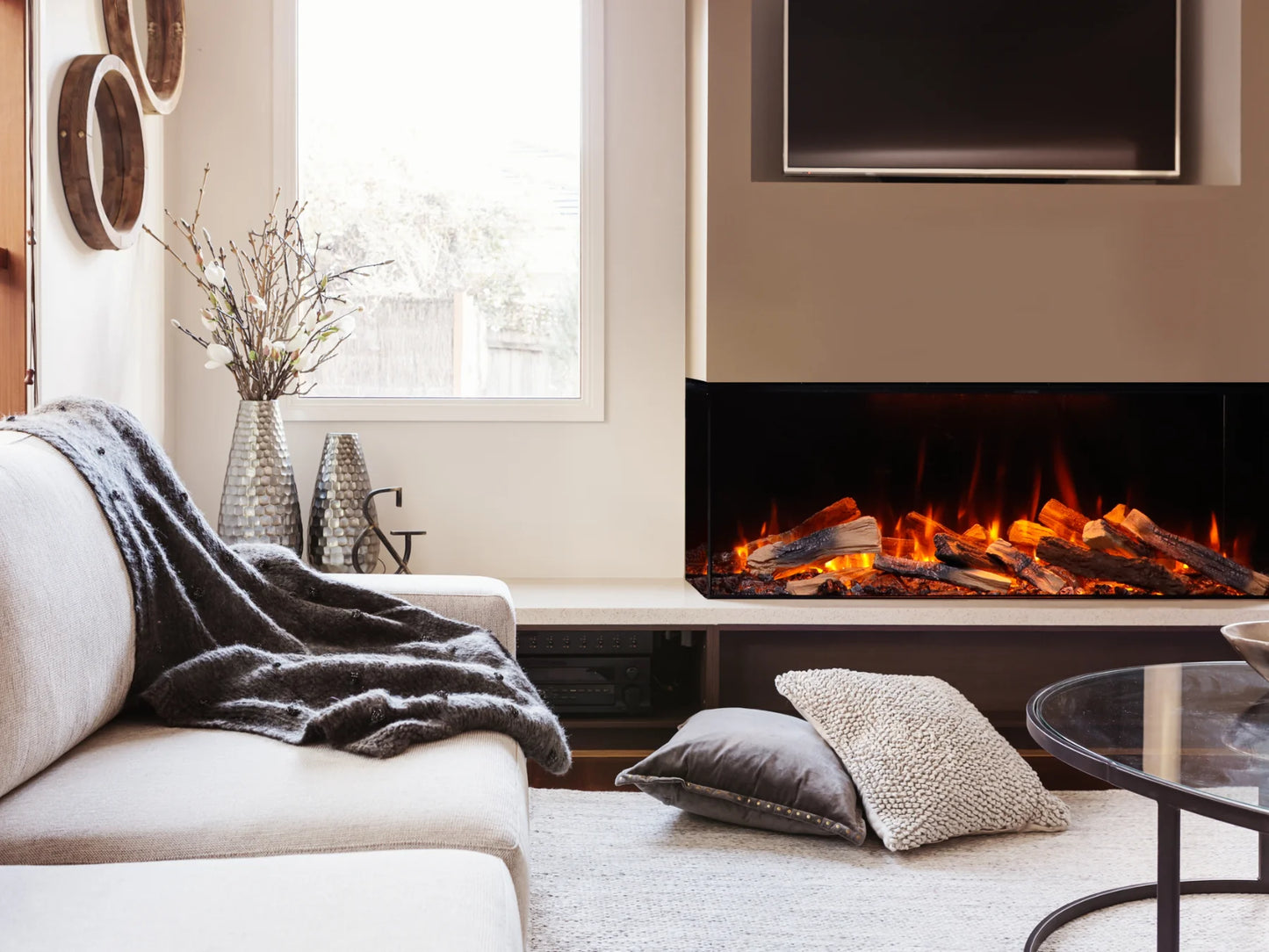 Amantii Fire Ice LumaForest 3-Sided WiFi-Enabled Built-in Electric Fireplacea