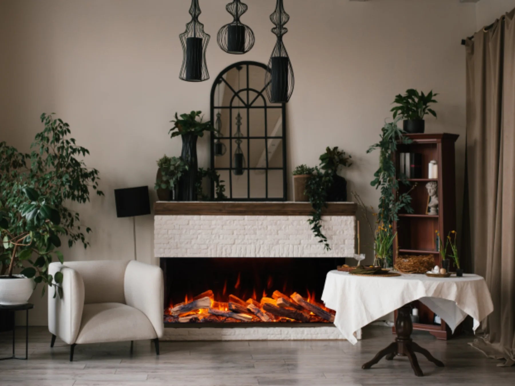 Amantii Fire Ice LumaForest 3-Sided WiFi-Enabled Built-in Electric Fireplacea