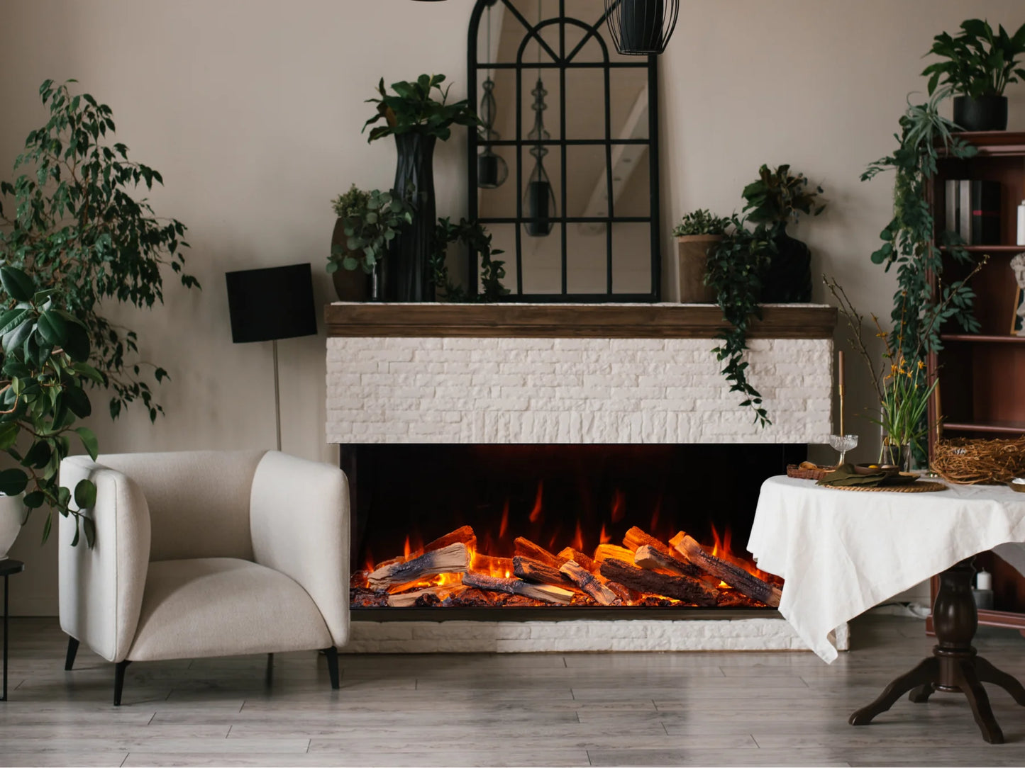 Amantii Fire Ice LumaForest 3-Sided WiFi-Enabled Built-in Electric Fireplacea