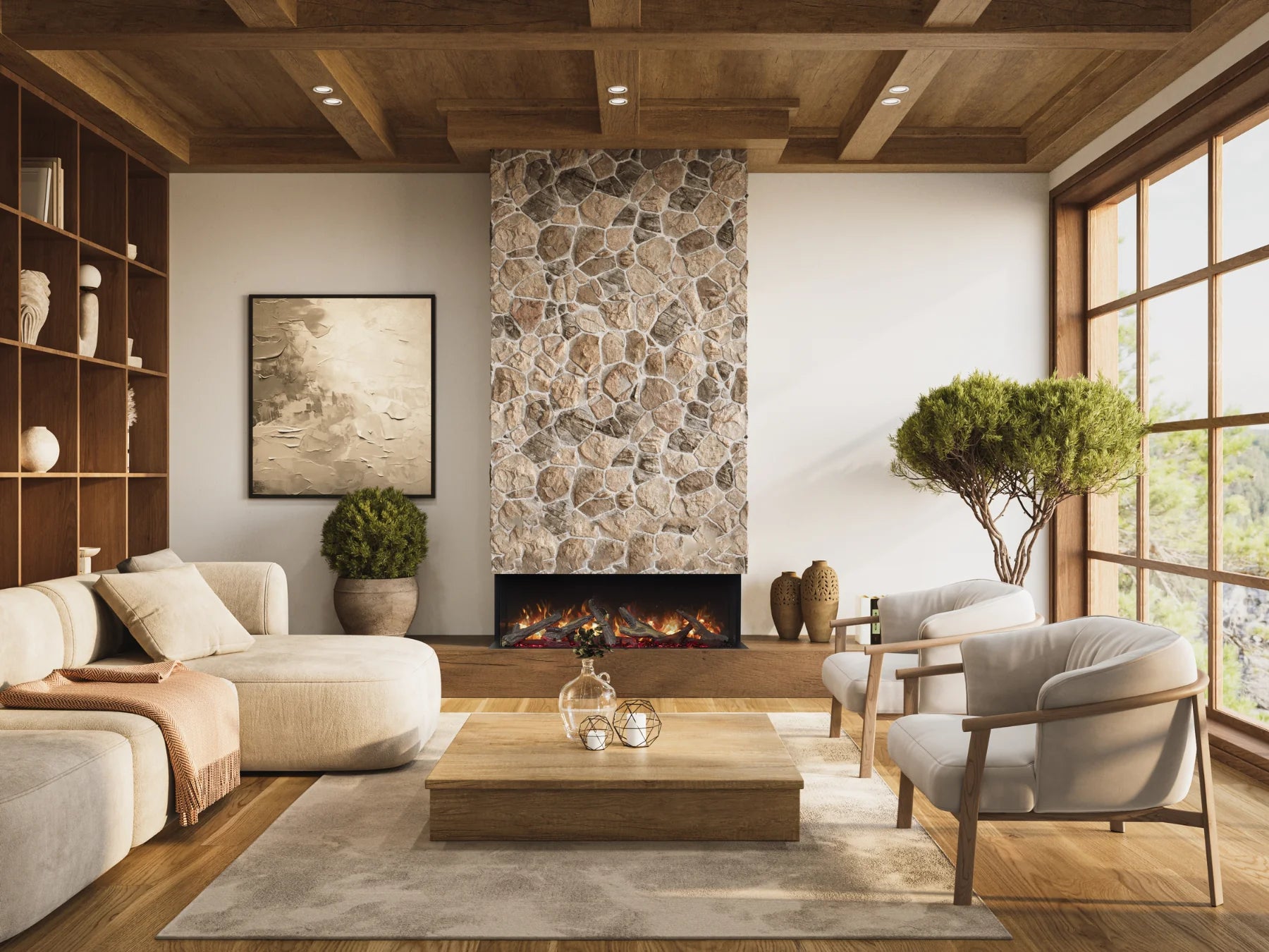 Amantii Fire Ice LumaForest 3-Sided WiFi-Enabled Built-in Electric Fireplacea