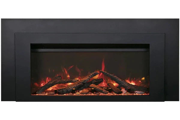 Amantii Sierra Flame 34" Deep Electric Fireplace Insert With Black Steel Surround and Overlay | INS-FM-34