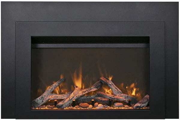 Amantii Sierra Flame 34" Deep Electric Fireplace Insert With Black Steel Surround and Overlay | INS-FM-34
