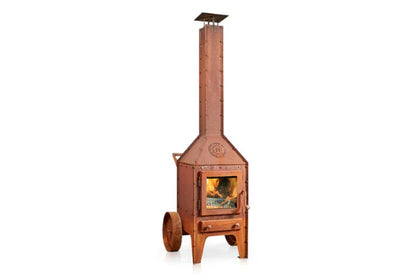 RB73 Bijuga Outdoor Wood Fireplace With 2 Wheels & Push Bar