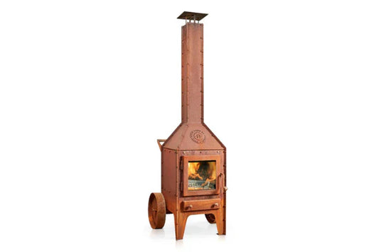 RB73 Bijuga Outdoor Wood Fireplace With 2 Wheels & Push Bar