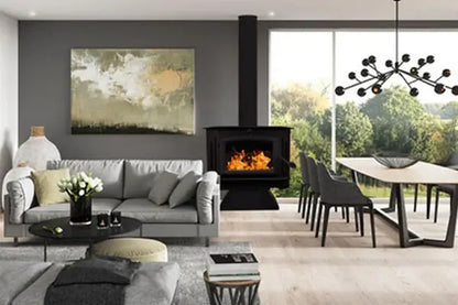 91 Catalytic wood Stove with Blower Ash Tray Black Door