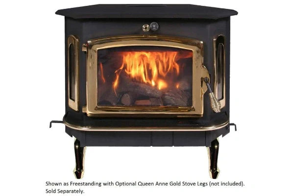 91 Catalytic wood Stove with Blower Ash Tray Gold Door