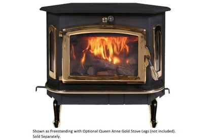 91 Catalytic wood Stove with Blower Ash Tray Gold Door