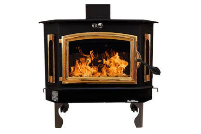 91 Catalytic wood Stove with Blower Ash Tray Gold Door