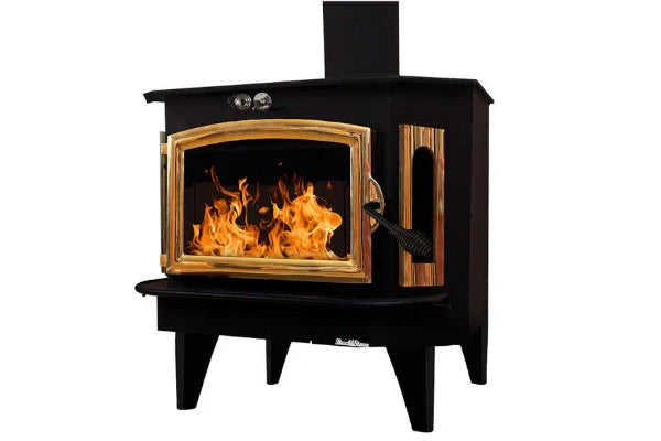 91 Catalytic wood Stove with Blower Ash Tray Gold Door