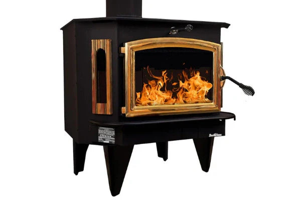 91 Catalytic wood Stove with Blower Ash Tray Gold Door