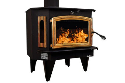91 Catalytic wood Stove with Blower Ash Tray Gold Door