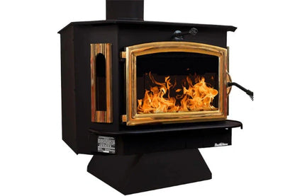 91 Catalytic wood Stove with Blower Ash Tray Gold Door