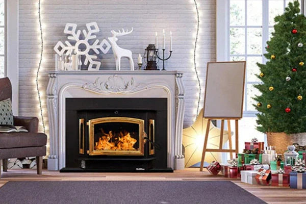 91 Catalytic wood Stove with Blower Ash Tray Gold Door