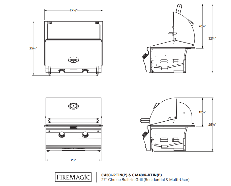 Fire Magic Choice C430i 27" Built-In Propane Grill with Analog Thermometer