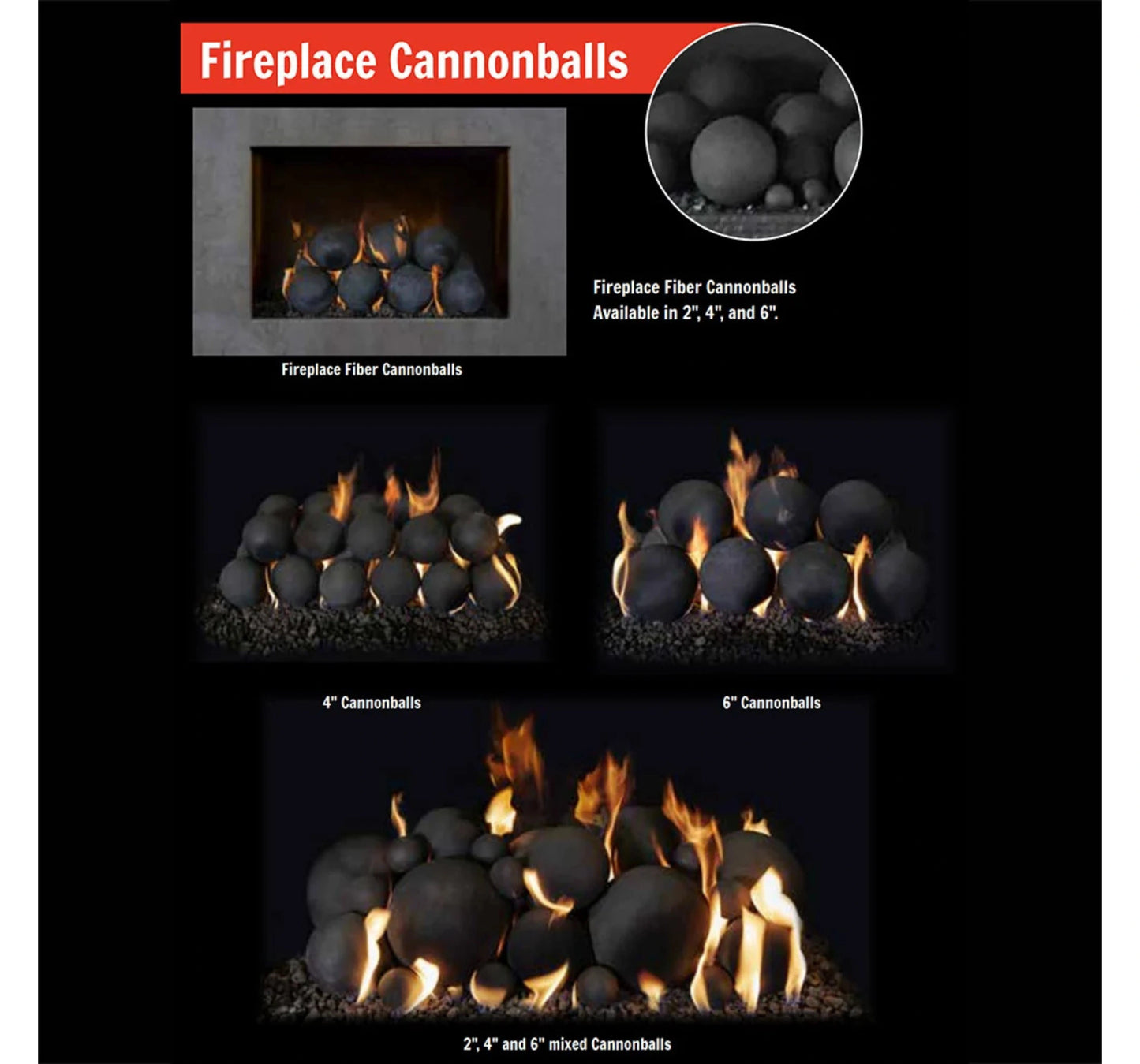 Grand Canyon 12 Inch Black 2 Inch 12 Pc Cannon Ball Set Fire Media