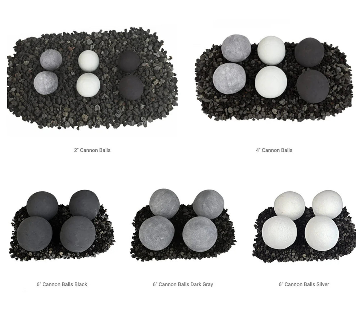 Grand Canyon 12 Inch 2 Inch 12 Pc Grey Cannon Ball Set Fire Media